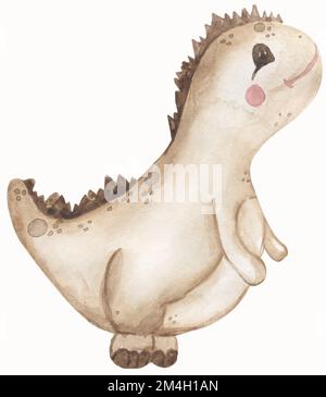 Aquarelle Dinosaurier-Illustration für Kinder, niedliche Dinosaurier-Clipart, Aufdruck im Kinderzimmer Stockfoto