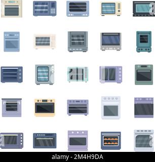 Symbole für den Umluftofen eingestellt. Flacher Satz von Vektorsymbolen für Konvektoren für isoliertes Webdesign Stock Vektor