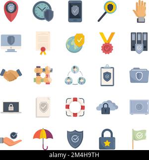 Zuverlässigkeitssymbole legen den Flachvektor fest. Kundenprinzipien. Soziale Zuverlässigkeit Vertrauen isoliert Stock Vektor