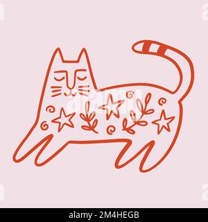 Künstlerische Katze im Vintage Retro-Stil Stock Vektor