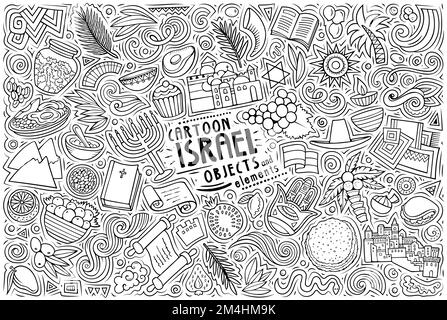Cartoon-Vektor-Doodle-Set mit traditionellen Symbolen, Gegenständen und Objekten von Yisrael Stock Vektor