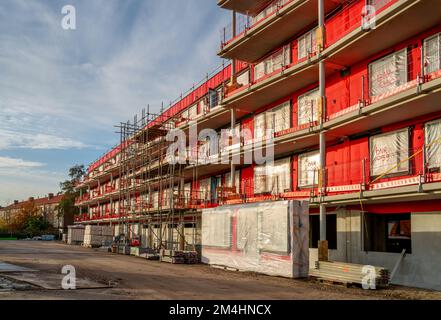 Bau eines vorgefertigten Apartmentgebäudes in den Niederlanden Stockfoto