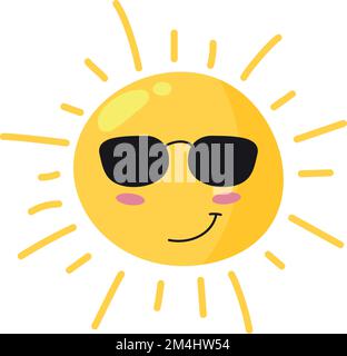 Kühle Sonne in Sonnenbrille. Süßes Symbol für heißes Wetter Stock Vektor