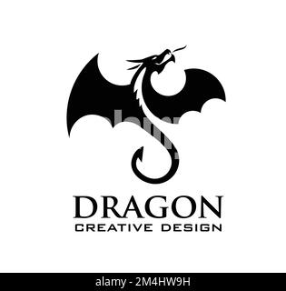 Ein schwarzer Drache-Emblem, isoliert auf weißem Hintergrund. Stock Vektor