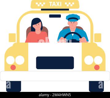 Frau fährt im Taxi. Fahrt mit dem Fahrer und dem Kunden Stock Vektor