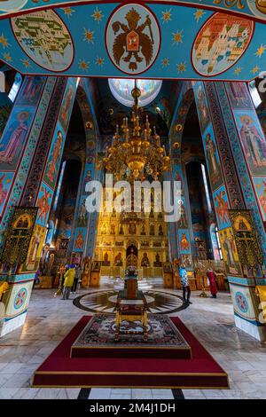 Innere der Abakan-Kathedrale der Transfiguration, Abakan, Republik Chakassia, Russland Stockfoto