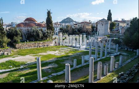 Turm der Winde, Ruinen der römischen Agora, Altstadt von Athen, Griechenland Stockfoto