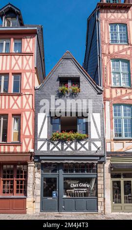 Fachwerkhäuser in der Rue de Martainville, Rouen, Normandie, Frankreich Stockfoto