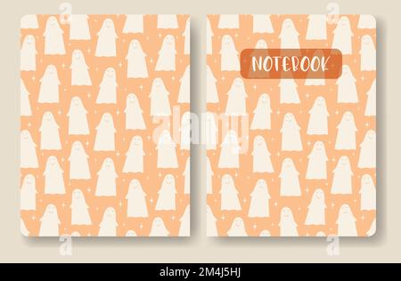 Vector Halloween niedliche Geisterschablone für Notebook-Cover. Stock Vektor
