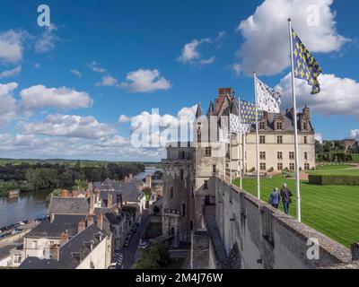 Renaissanceschloss von Amboise, UNESCO-Weltkulturerbe und Blick auf die Stadt und die Loire, Amboise, Loire-Tal, UNESCO-Weltkulturerbe Stockfoto