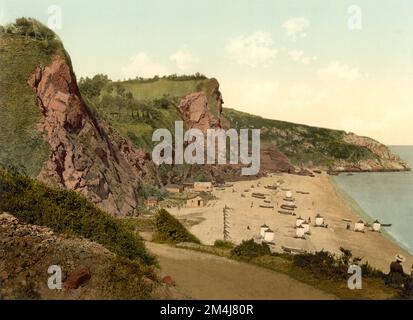 1890 CA , DEVON , ENGLAND , GROSSBRITANNIEN : BABBACOMBE BEACH , NAHE TORQUAY . Unbekannter Fotograf. - GRAND BRETAGNA - AUSSICHT - FOTOSTORICHE - GESCHICHTE - GEOGRAFIEN - GEOGRAFIE - ARCHITETTURA - ARCHITEKTUR - PANORAMA - LANDSCHAFT - OTTOCENTO - 800 - 800 - EPOCA VITTORIANA - VICTORIAN HERA - MEER - MARE - SPIAGGIA -- ARCHIVIO GBB Stockfoto