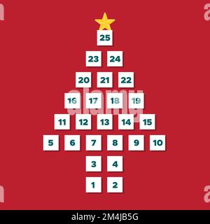 Weihnachtsbaum-Adventskalender. Frohe Weihnachten. Vektordarstellung, flaches Design Stock Vektor