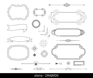 Kalligrafisches Ornamentset. Dekorationen, Textrahmen. Vektordarstellung Stock Vektor