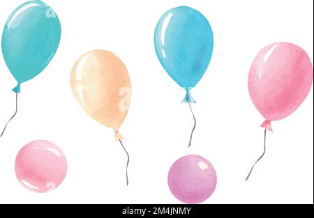 Satz von Vektor-Aquarell-Geburtstagsballon in Pastellfarben Stock Vektor