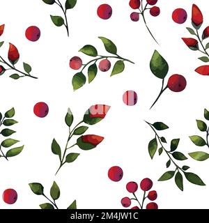 Nahtloses botanisches Vektormuster mit Elementen aus Ästen, Knospen und Beeren. Stock Vektor