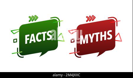 Fakten gegen Mythen, Faktenprüfung. Häkchen. Falsche Nachrichten. Gerüchte im Vergleich zu wahren Informationen. Label „Fakten vs. Mythen“. Stock Vektor