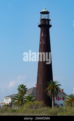 Bolivar Point Lighthouse, ein historisches Wahrzeichen auf der Bolivar Halbinsel im Golf von Mexiko, nahe Galveston, Texas. Stockfoto