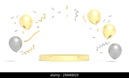 Podium mit goldenen Ballons. Produktpräsentation. 3D Abbildung. Stockfoto