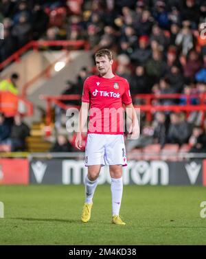 Wrexham, Wrexham County Borough, Wales. 21. Dezember 2022 Wrexhams Sam Dalby, während des Wrexham Association Football Club V Scunthorpe United Football Club auf dem Rennplatz, in der dritten Runde der FA-Trophäe. (Bild: ©Cody Froggatt) Stockfoto