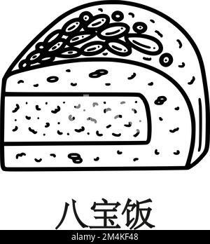 Darstellung des Vektors „Achter Schatzreis“. Übersetzung aus chinesischem Reispudding. Chinesisches Neujahrsdessert Ba bao Fan im Doodle-Stil. Stock Vektor