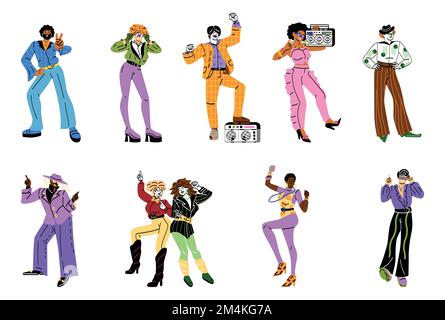 Gruppe von Personen von 80s Stock Vektor