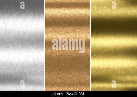 Genähte Strukturen aus Aluminium, Bronze und Messing. 3D Rendern Stockfoto