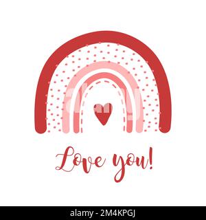 Valentinstag Regenbogen mit Herzen. Romantisches Element im Bo-Ho-Stil. Kindliche Vektor-Illustration für Poster, Aufkleber, Textil, Logo, Grußkarten Stock Vektor