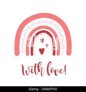 Valentinstag Regenbogen mit Herzen. Romantisches Element im Bo-Ho-Stil. Kindliche Vektor-Illustration für Poster, Aufkleber, Textil, Logo, Grußkarten Stock Vektor