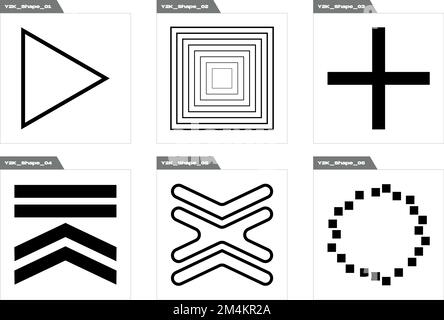 Futuristische Retro-Elemente für Design. Große Gruppe von Retro-Objekten für die Konstruktion. Vorlagen für Notizen, Poster. Stock Vektor