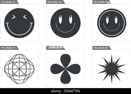 Brutalismus Formen. Trendige geometrische postmoderne Figuren. Cyberpunk-Elemente. Stock Vektor