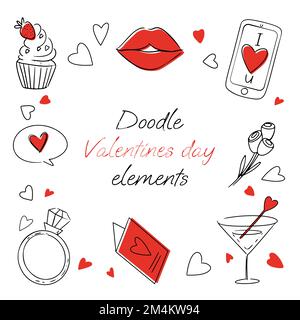 doodle Valentinstagselemente in Illustration und Vektor Stock Vektor