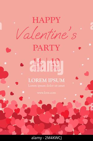 valentinstag-Party-Banner mit Konfetti-Herzen-Design Stock Vektor