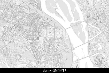 Stadtplan von Kiew mit Gebäuden. Dnieper Fluss, Wälder, Straßen, Eisenbahn. Vektordarstellung der Hauptstadt der Ukraine. Stock Vektor