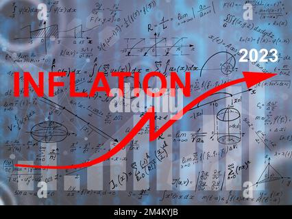 Inflation, Steuern, Cashflow und ein anderes Finanzkonzept. Konzentriert sich darauf, den Wert des Geldes zu senken. Hintergrund des Diagramms der steigenden Inflationsraten 2023 Stockfoto