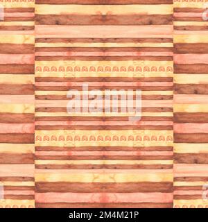 Aquarell abstraktes Fliesenmuster, Vintage Boho geometrische Fliesen Illustration, Marrakesch Mosaik, Ethik, Ziermuster, handgezeichnet Beige , Orange und Stockfoto