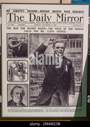 Der Aufruf an Herrn Lloyd George, am 4. Dezember 1916 auf der Titelseite des Daily Mirror, Imperial war Museum, London, Vereinigtes Königreich, Premierminister zu werden. Stockfoto
