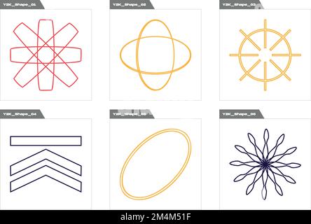 Vektorsatz von Y2K. Futuristische Dekorelemente im Retro-Look. Vorlagen für Notizen, Poster. Stock Vektor