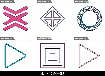 Vektorsatz von Y2K. Trendige geometrische postmoderne Figuren. Vorlagen für Notizen, Poster. Stock Vektor