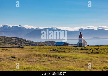 Kirche des Dorfes Arnarstapi auf der Halbinsel Snaefells auf Island Stockfoto