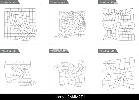Gruppe von Y2K-Stilvektoren von Objekten. Große Sammlung abstrakter geometrischer Symbole. Objekte im Y2K-Stil. Stock Vektor
