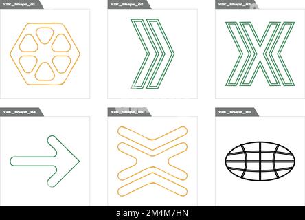 Futuristische Retro-Elemente für Design. Große Gruppe von Retro-Objekten für die Konstruktion. Cyberpunk-Elemente. Stock Vektor