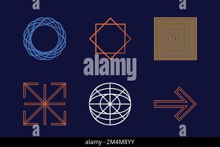 Vektorsatz von Y2K. Ein psychedelisches Retro-futuristisches Set. Vorlagen für Notizen, Poster. Stock Vektor