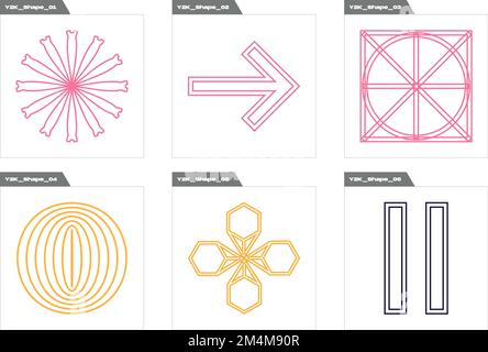 Futuristische Retro-Elemente für Design. Große Gruppe von Retro-Objekten für die Konstruktion. Elemente für die grafische Dekoration. Stock Vektor