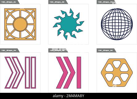 Futuristische Retro-Elemente für Design. Ein psychedelisches Retro-futuristisches Set. Objekte im Y2K-Stil. Stock Vektor