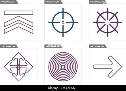 Sammlung von Y2K Elementen. Trendige geometrische postmoderne Figuren. Flache minimalistische Symbole. Stock Vektor