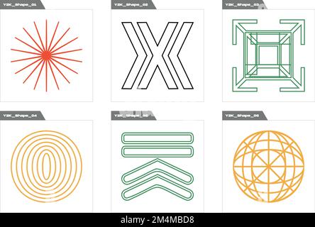 Futuristische Retro-Elemente für Design. Große Gruppe von Retro-Objekten für die Konstruktion. Vorlagen für Notizen, Poster. Stock Vektor