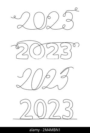 Ein durchgehender Leitungssatz von 2023. Vektorkonzept zur Darstellung dünner Linien. Kontur Zeichnen kreativer Ideen. Stock Vektor
