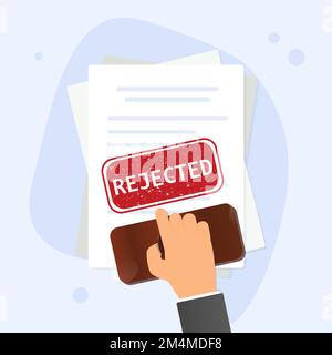 Handgummistempel. Notarielles Stempeln eines abgelehnten Wortes in einem Dokument Stock Vektor