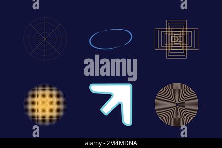 Gruppe von Y2K-Stilvektoren von Objekten. Außergewöhnliche Grafikressourcen. Elemente für die grafische Dekoration. Stock Vektor