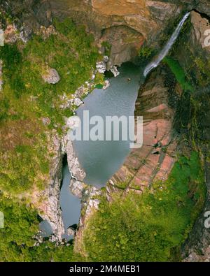 Tamarind Falls andere Namen sind sieben Wasserfälle auf Mauritius Island, Rivière Noire District. Unglaubliche, unberührbare Grünanlage mit sauberem Wasser und Stockfoto